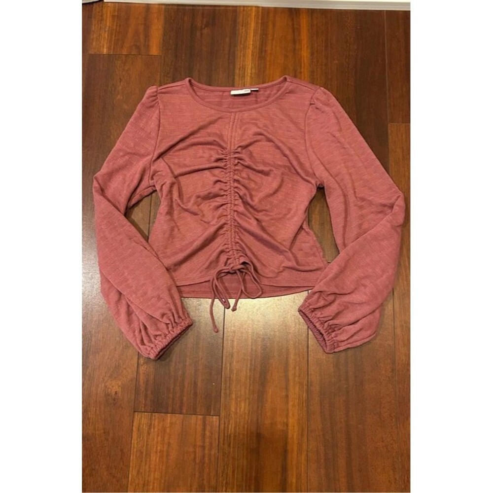 Ruched long sleeve SO juniors or womens mauve bell sleeve